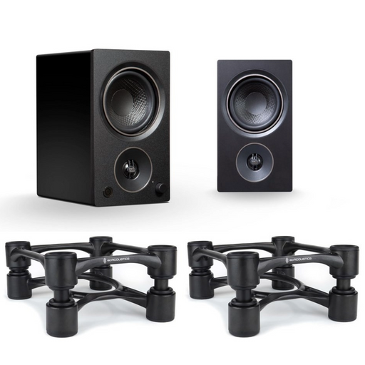 PSB | Alpha AM3 Compact Powered Speakers with Isoacoustics Aperta 100 Stand bundle | Melbourne Hi Fi