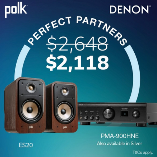 Polk ES20 Bookshelf Speakers and Denon PMA-900HNE |Melbourne Hi Fi