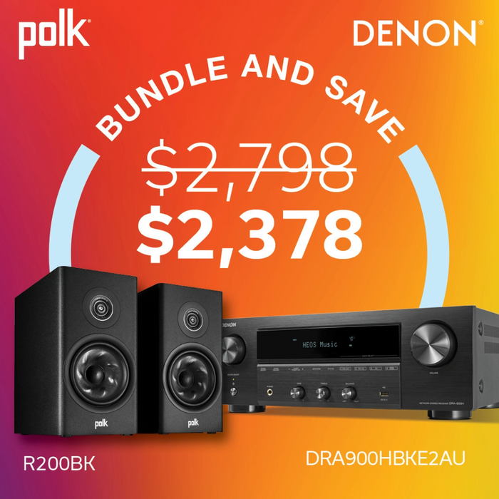 Polk R200 Bookshelf Speakers and Denon DRA-900H Bundle|Melbourne Hi Fi1
