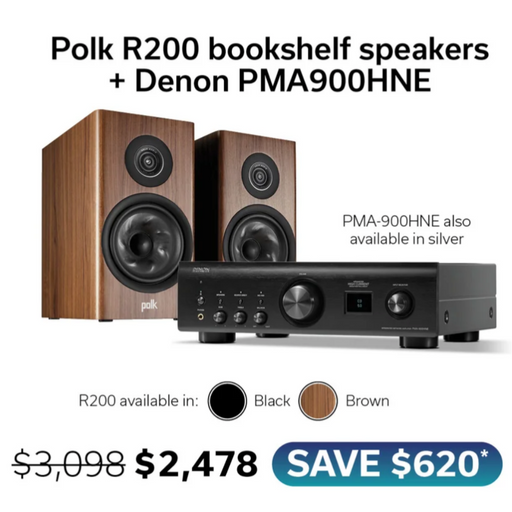 Polk R200 Bookshelf Speakers and Denon PMA-900HNE| Melbourne Hi Fi2
