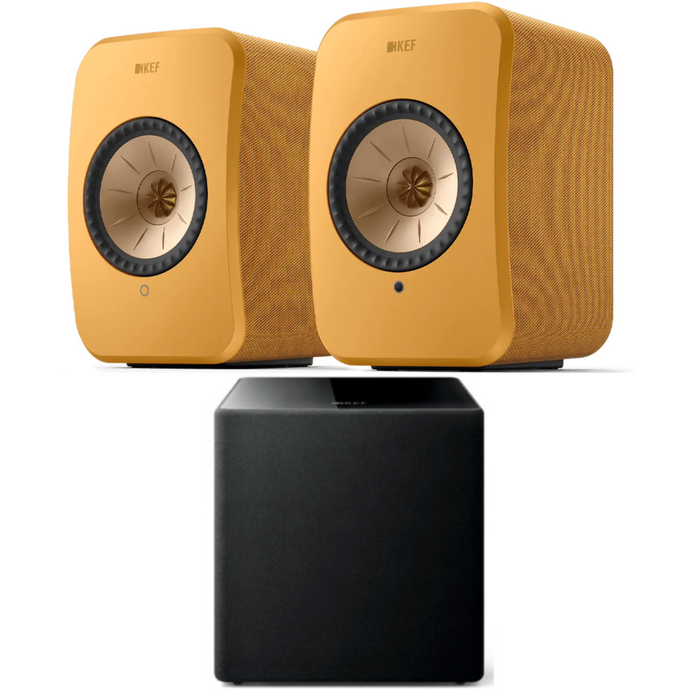 KEF LSX II Bookshelf Speakers, Kube Subwoofer Bundle