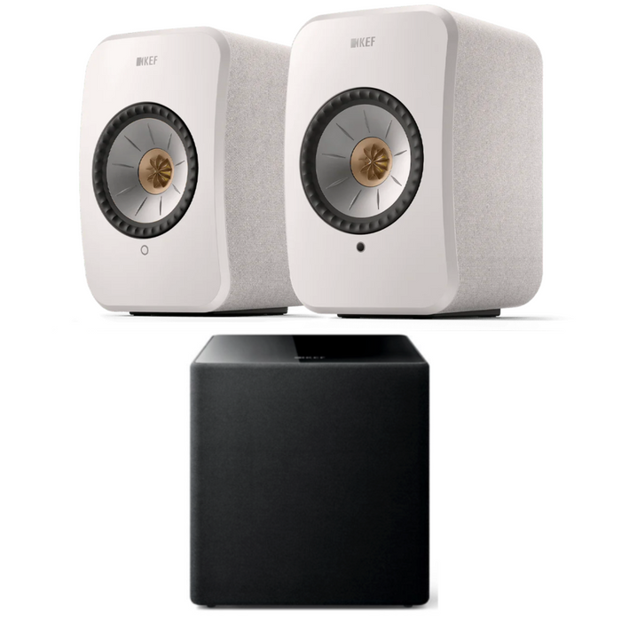 KEF LSX II Bookshelf Speakers, Kube Subwoofer Bundle