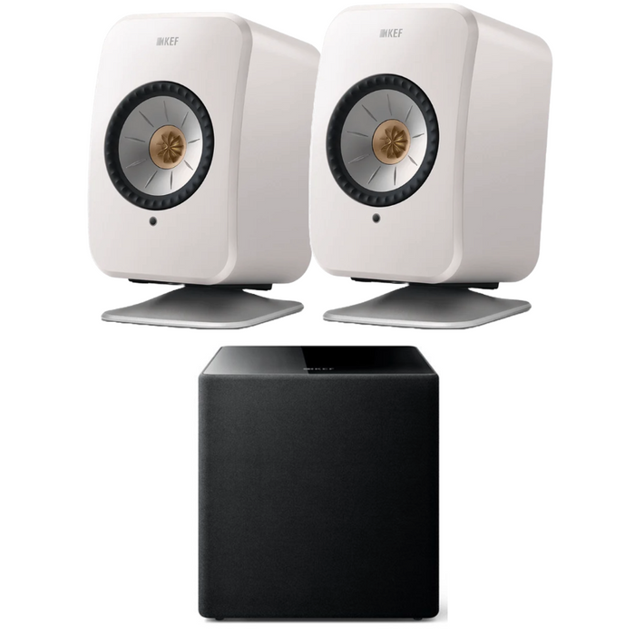 KEF LSX II Bookshelf Speakers, Kube 8b MIE Subwoofer and P1 Desk Pad Bundle|Melbourne Hi Fi2